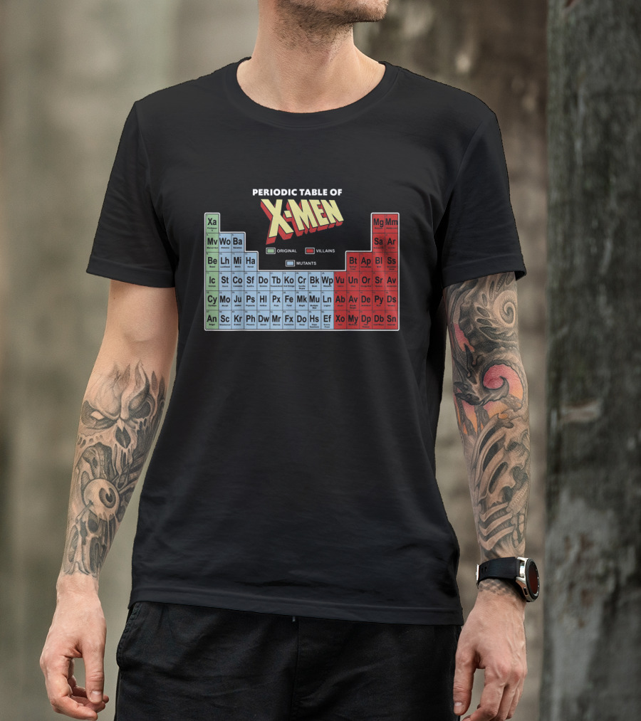 Periodic Table Of X-Men Characters Featuring Original Villains And Mutants T-Shirt
