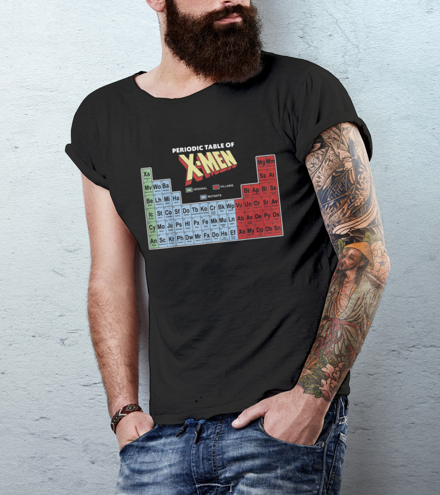 Periodic Table Of X-Men Characters Featuring Original Villains And Mutants T-Shirt