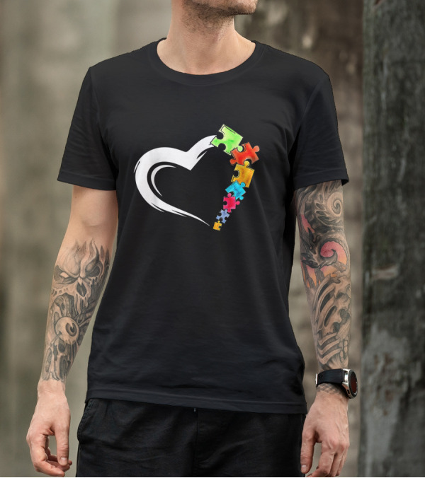 Autism Awareness Heart And Colorful Puzzle Pieces Love Kind T-Shirt