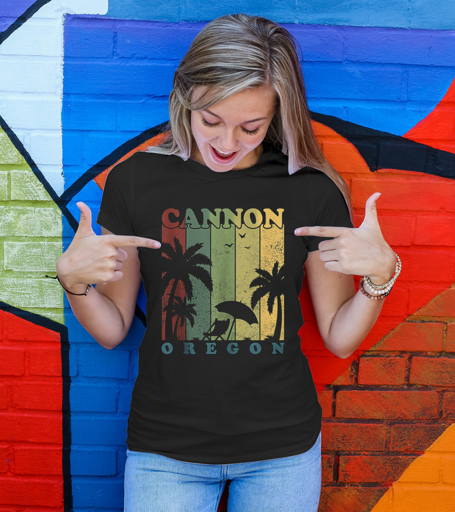 Cannon Beach Oregon Summer Vacation Landscape With Palm Trees And Sunset T-Shirt
