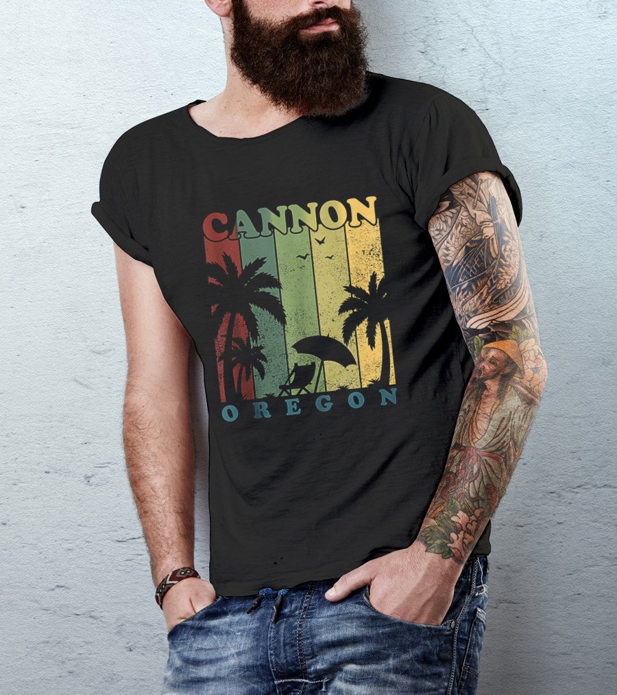 Cannon Beach Oregon Summer Vacation Landscape With Palm Trees And Sunset T-Shirt