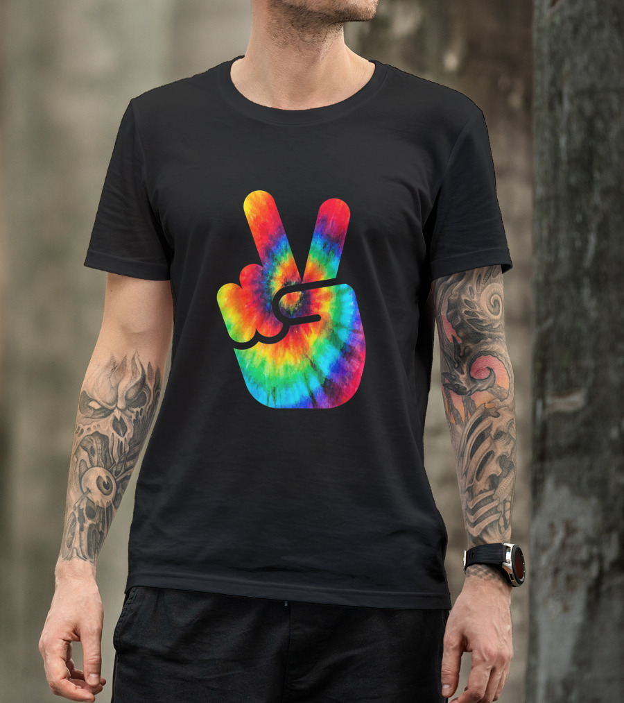 Peace Hand Symbol Rainbow Tie Dye T-Shirt