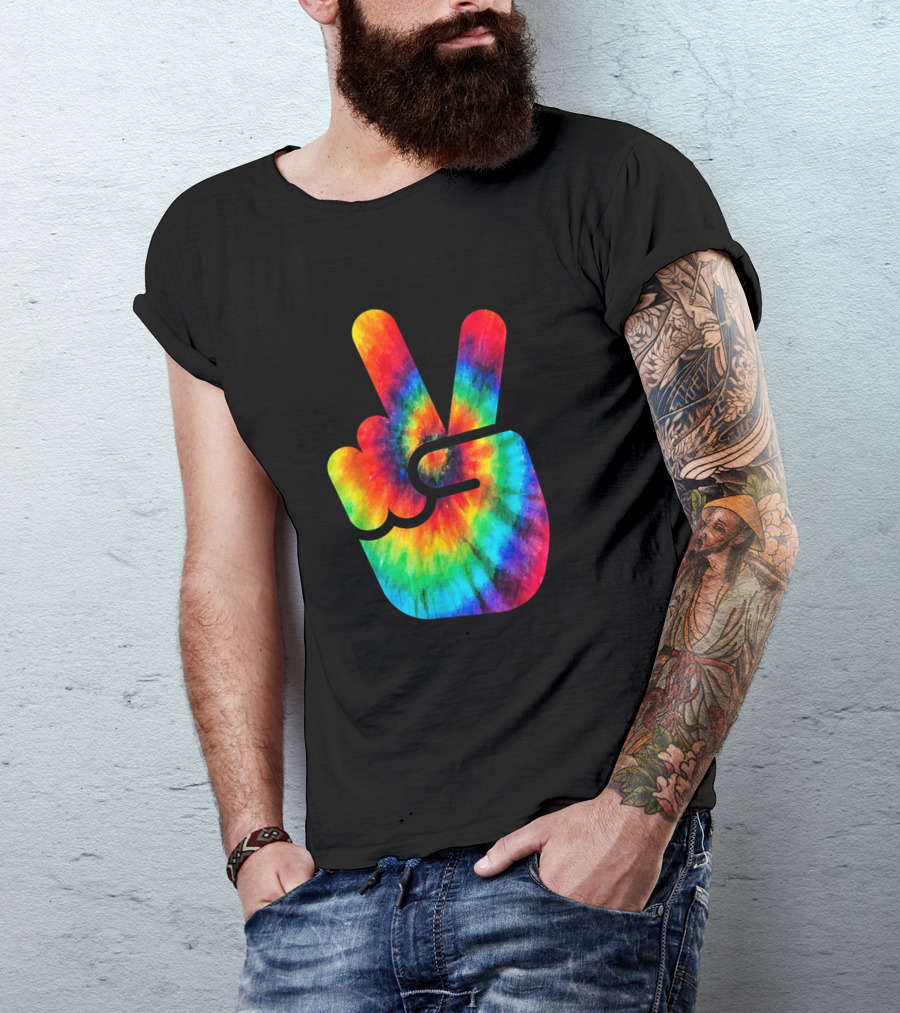 Peace Hand Symbol Rainbow Tie Dye T-Shirt
