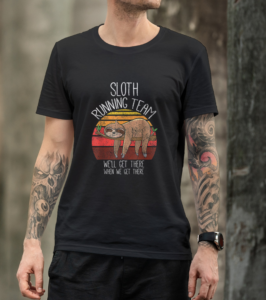 Funny Sloth Running Team Vintage Kids We'll Get There When We Get There T-Shirt