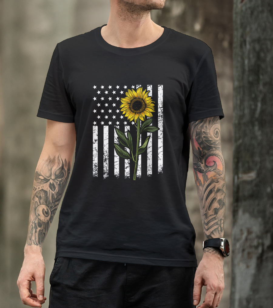 American Flag Sunflower Enthusiasts Patriotic T-Shirt