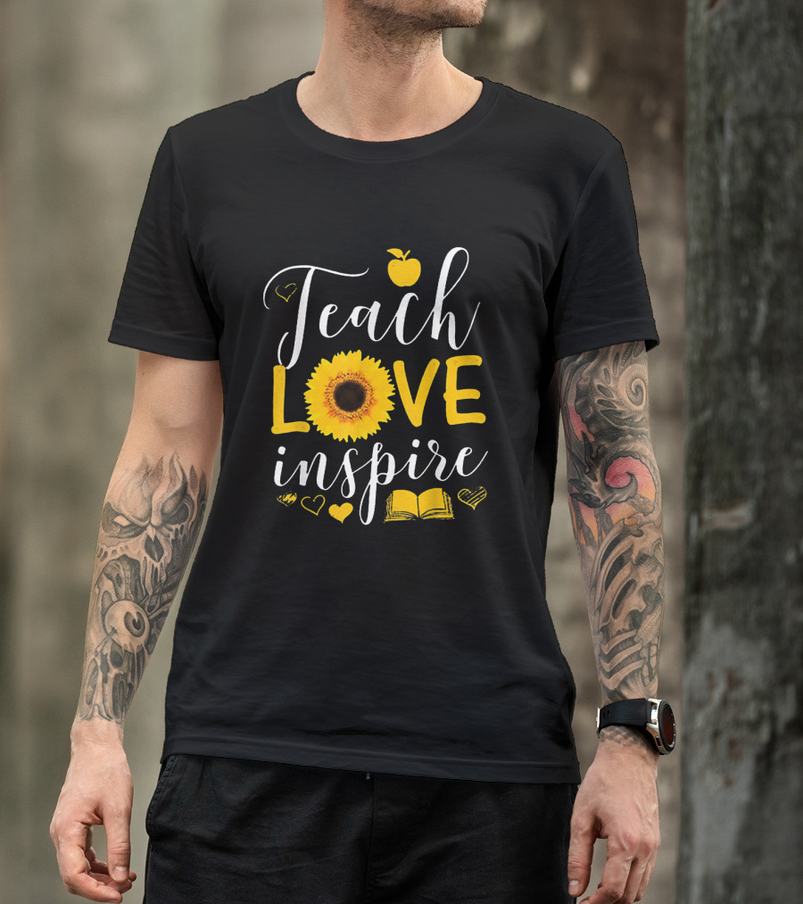 Teach Love Inspire Sunflower Heart Apple Book T-Shirt