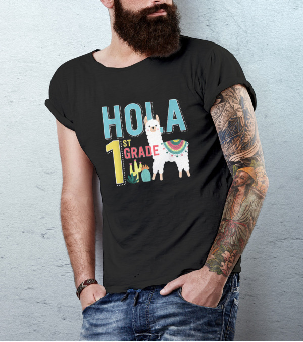 HOLA First Grade Llama Cactus Theme Educational ESL Teachers T-Shirt