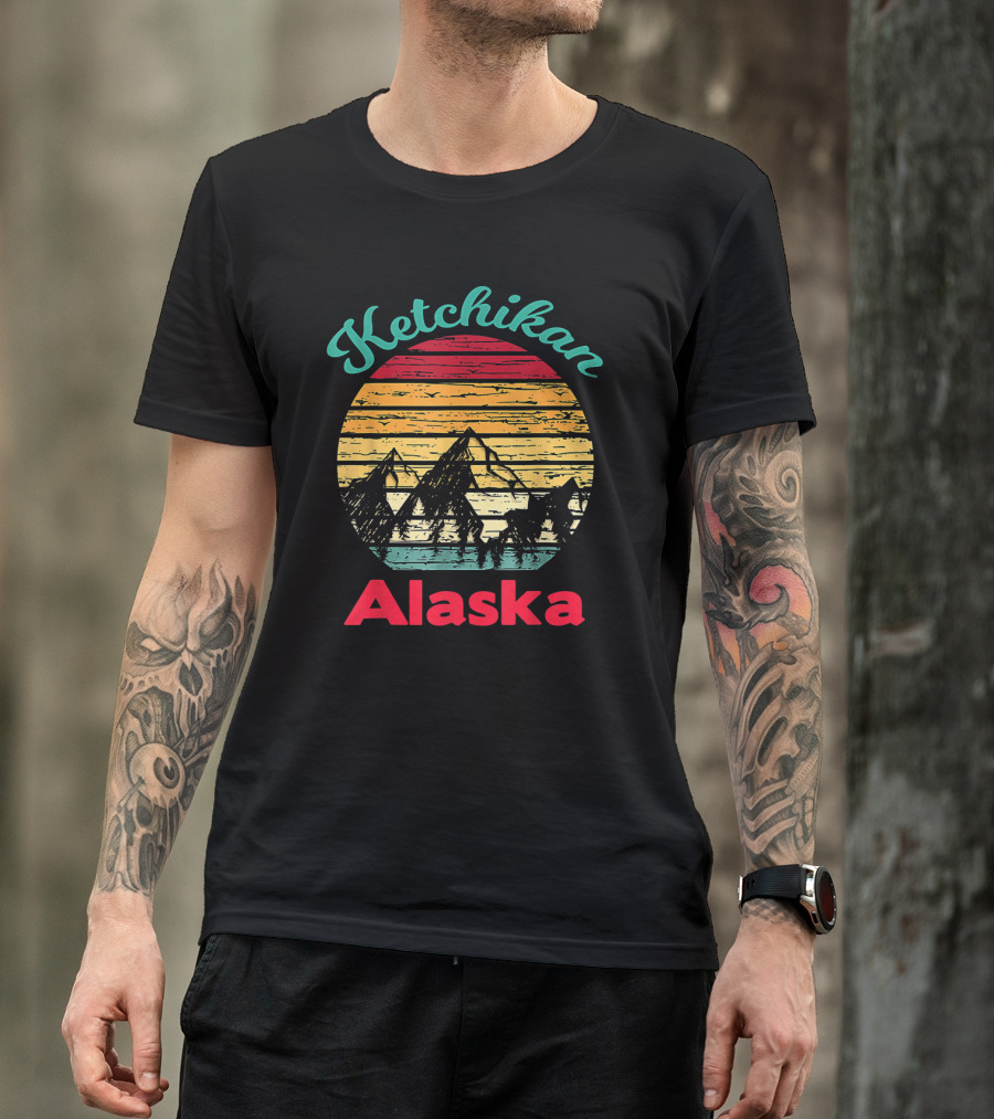 Ketchikan Alaska Retro Mountain Sunset Scenery T-Shirt