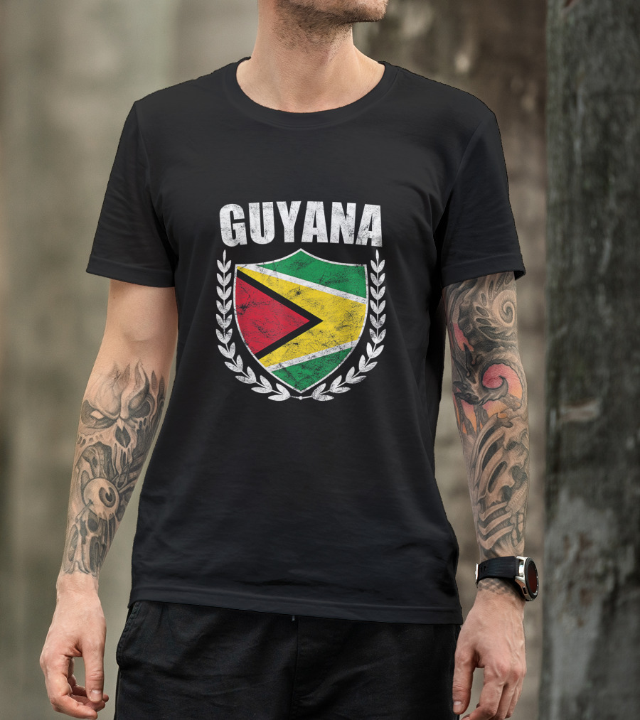 Guyana Flag Crest Emblem With Laurel Wreath T-Shirt
