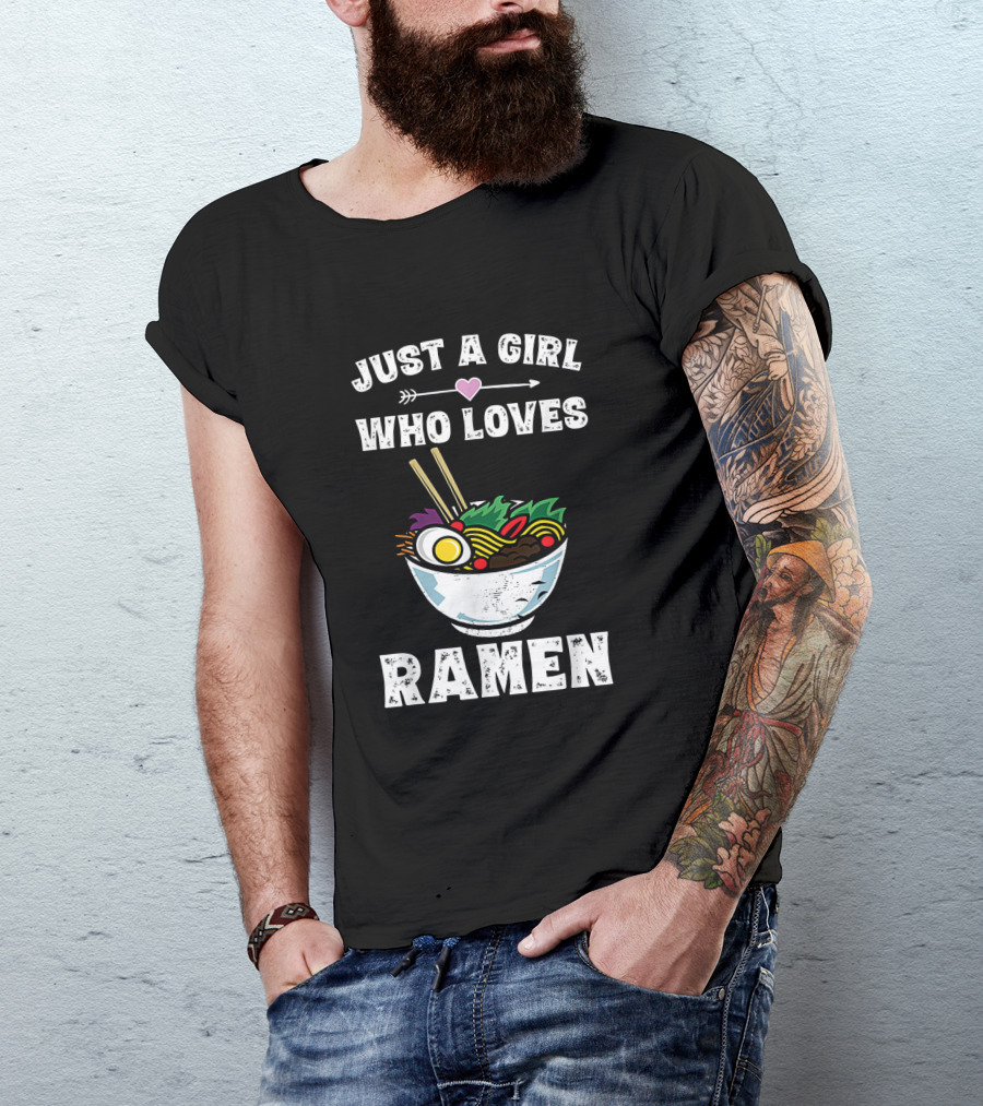 Just A Girl Who Loves Ramen With Heart Arrow And Vibrant Noodle Bowl T-Shirt