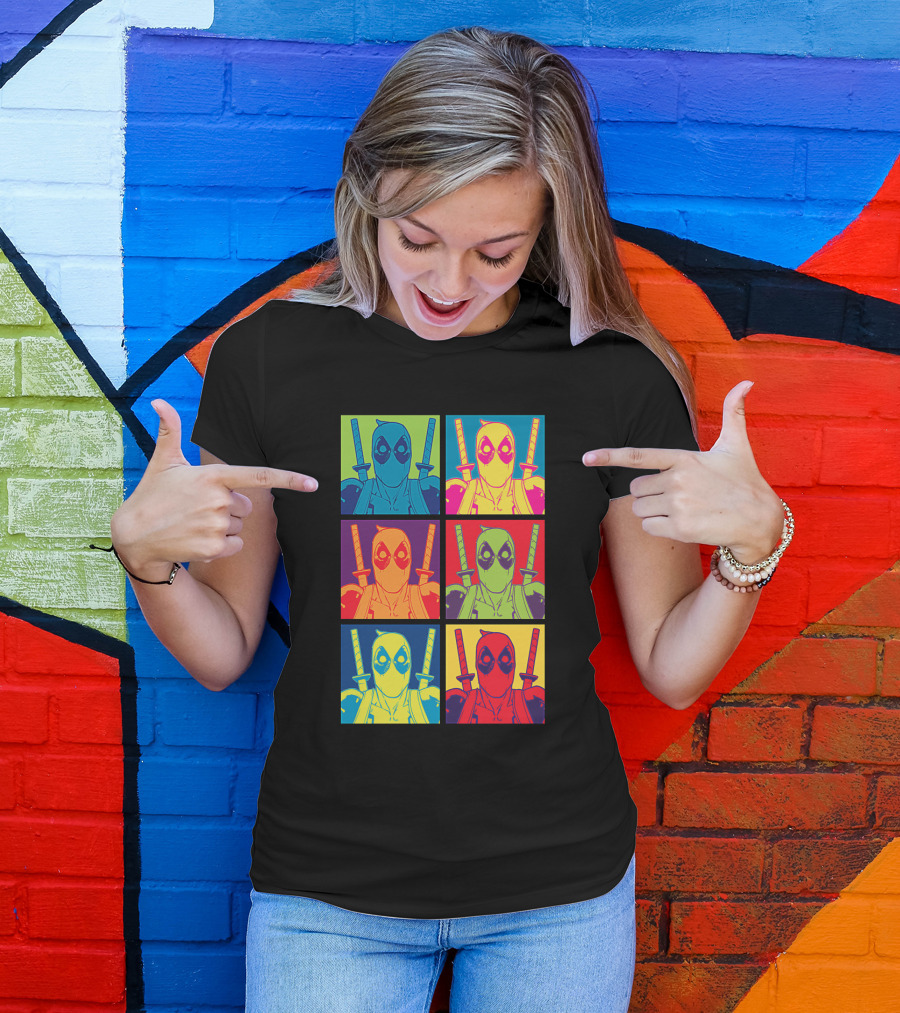 Marvel Deadpool Pop Art Colorful Square Box Repeat T-Shirt