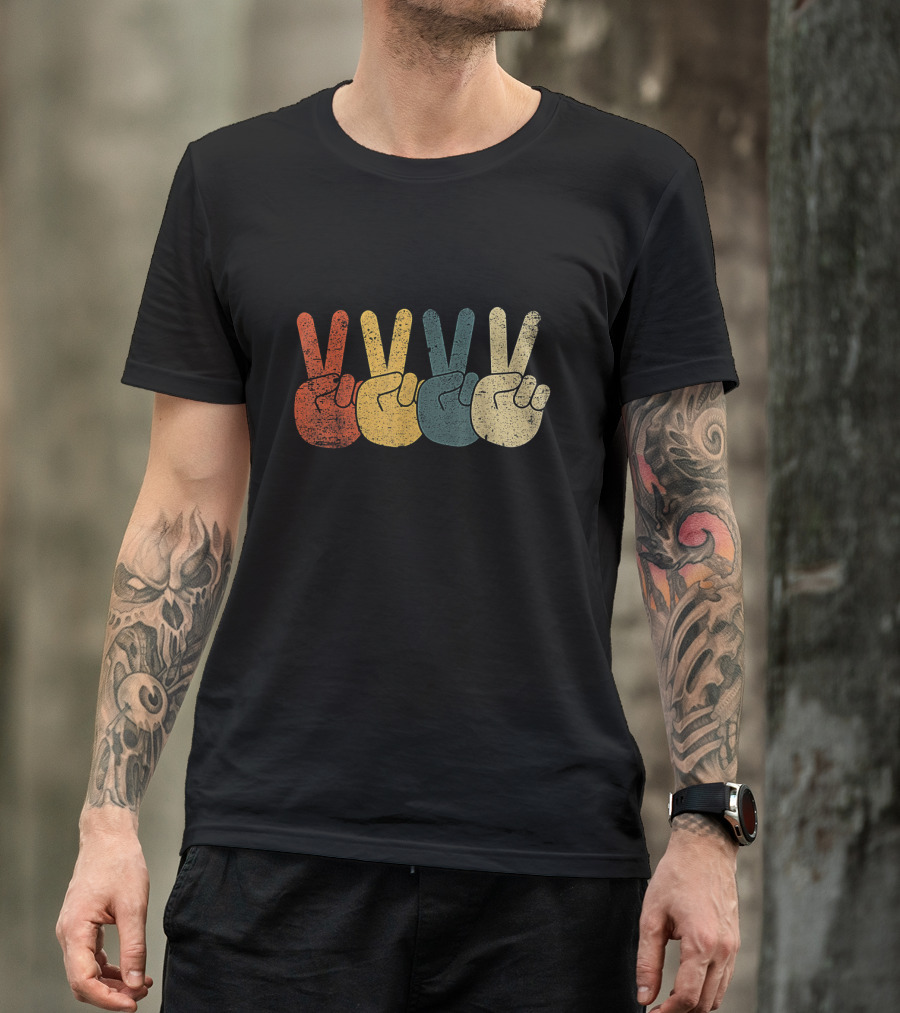 Retro Peace Sign Hand 60's 70's Hippie Vibe T-Shirt