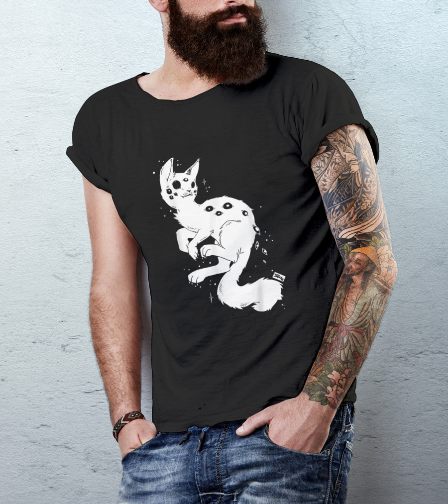 Creepy Cat Multi-Eyed Kawaii Kitty With Stars T-Shirt