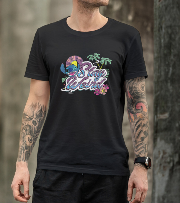 Disney Lilo And Stitch Stay Weird Tropical Vibes With Palm Trees And Hibiscus T-Shirt