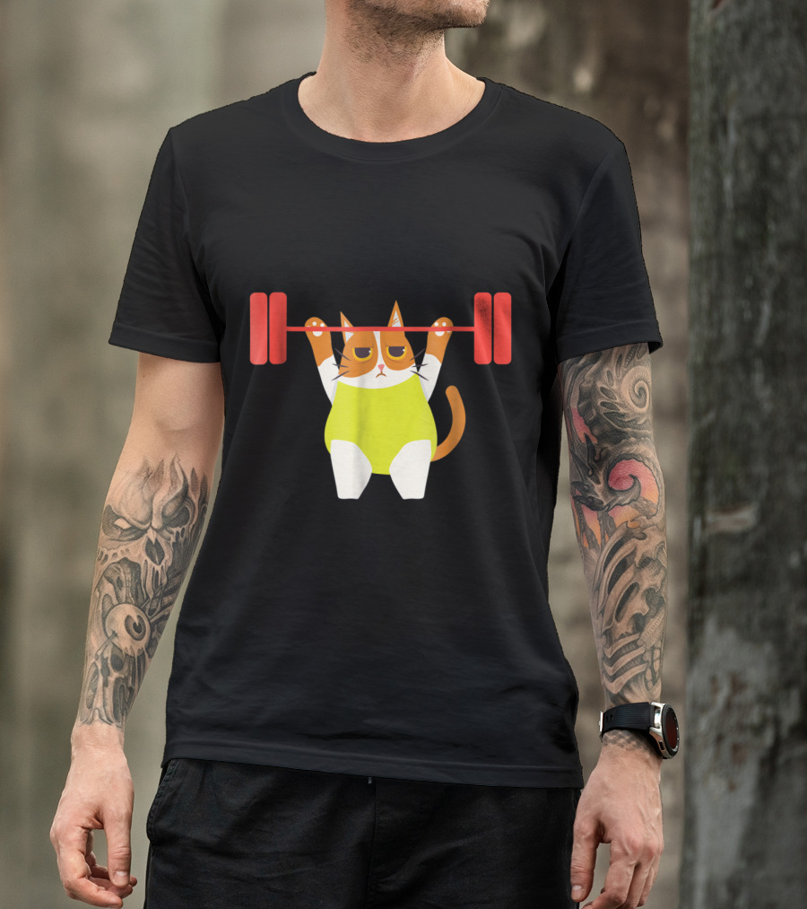 Playful Cat Weight Lifting Gym Humor For Fitness And Cat Lovers T-Shirt