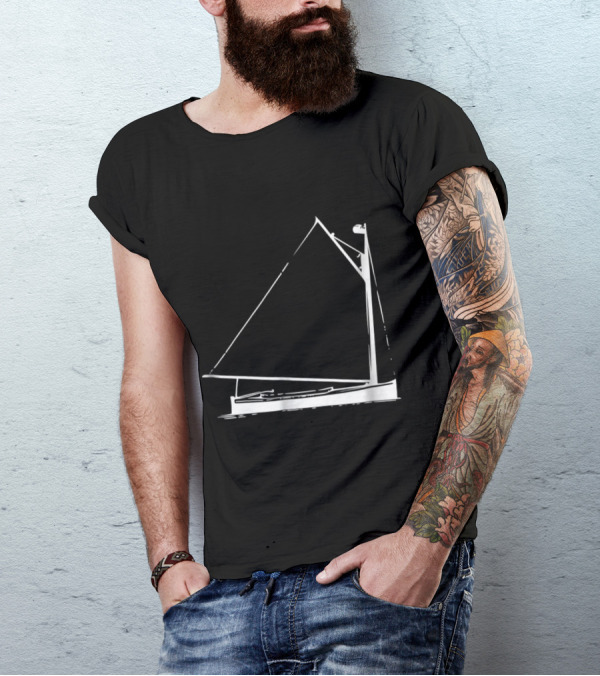 Classic Hand Drawn Cat Boat With Detailed Sailing Elements T-Shirt