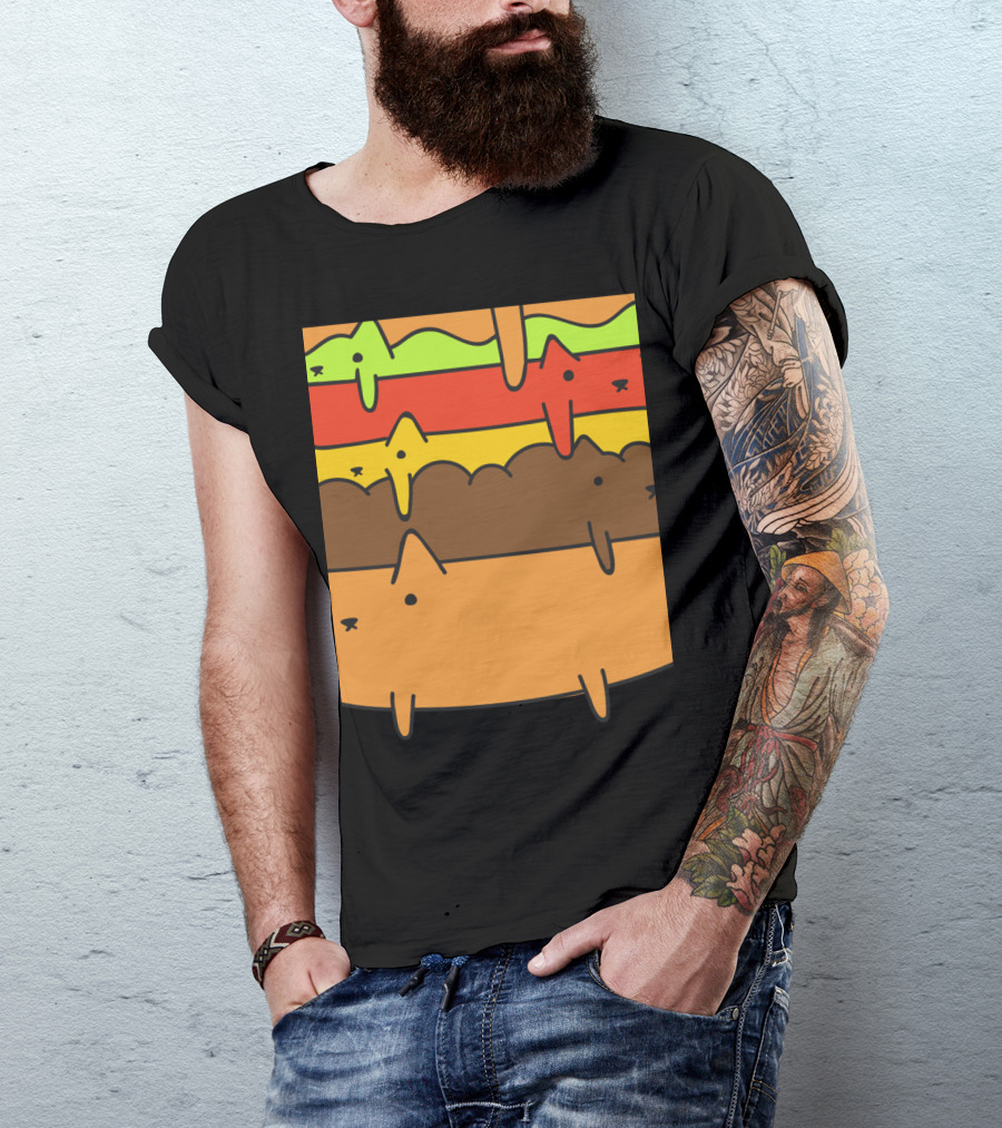 Cute Kawaii Cat Burger Layers Adorable Cheese Hamburger T-Shirt