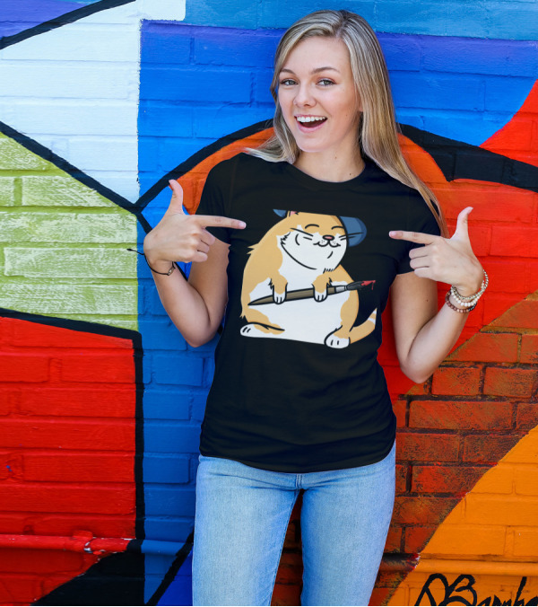 Funny Cat French Artist As Feline Claude Monet Parody With Paintbrush And Beret T-Shirt