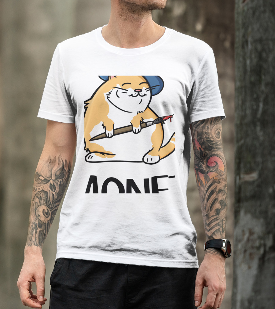 Funny Cat French Artist As Feline Claude Monet Parody With Paintbrush And Beret T-Shirt