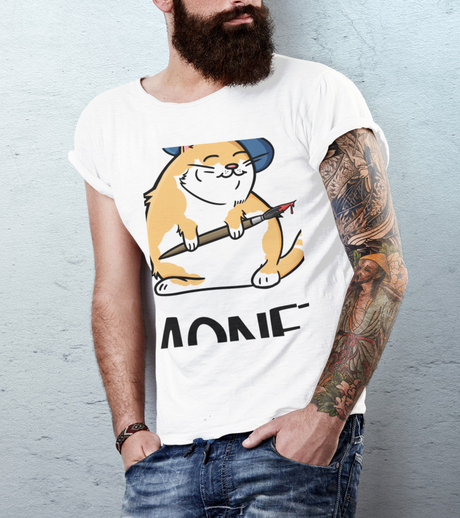 Funny Cat French Artist As Feline Claude Monet Parody With Paintbrush And Beret T-Shirt