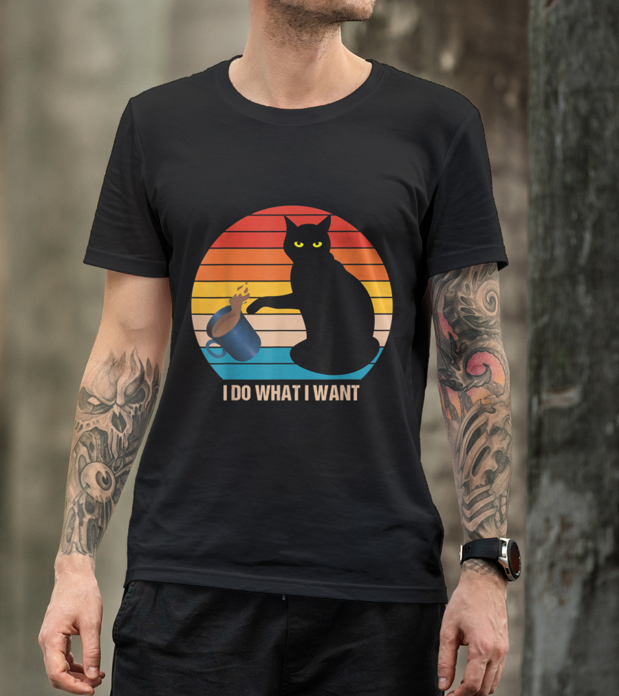 Funny Vintage Cat Do What I Want Cat Lover Retro Sunset T-Shirt