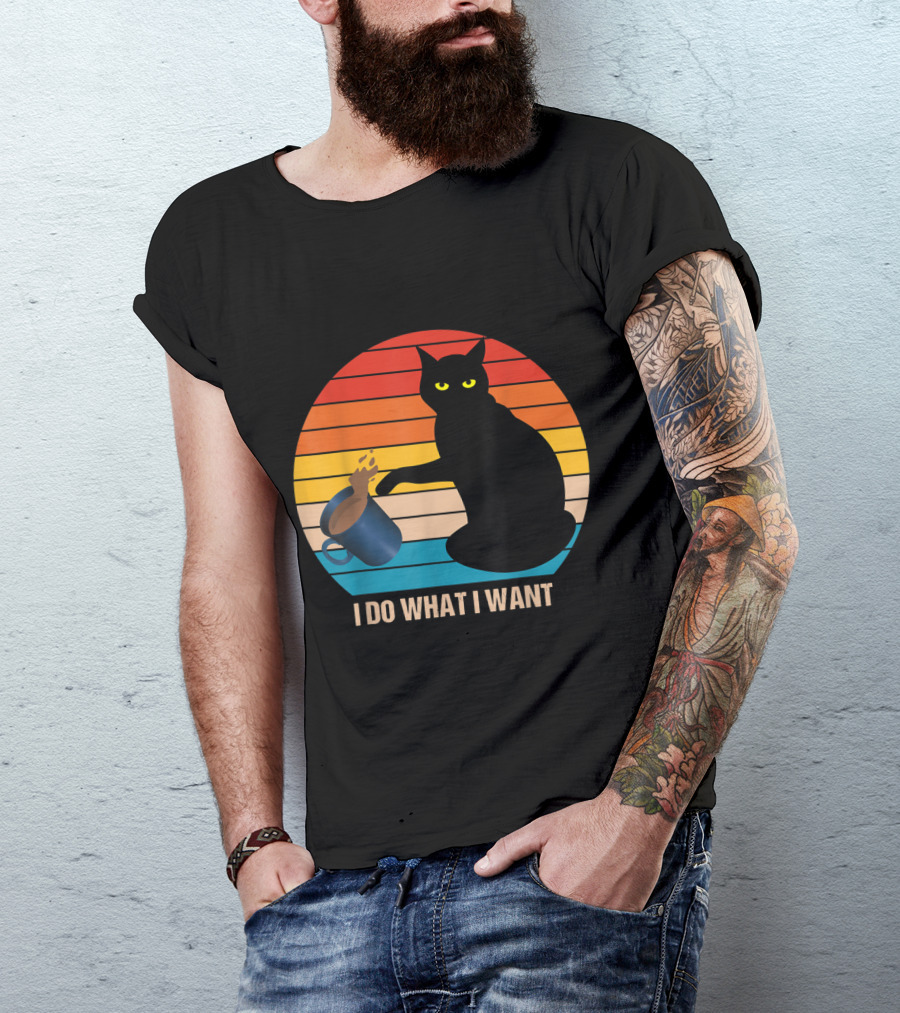 Funny Vintage Cat Do What I Want Cat Lover Retro Sunset T-Shirt