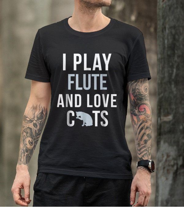 Flute Playing Enthusiast Who Loves Cats With A Playful Pose T-Shirt