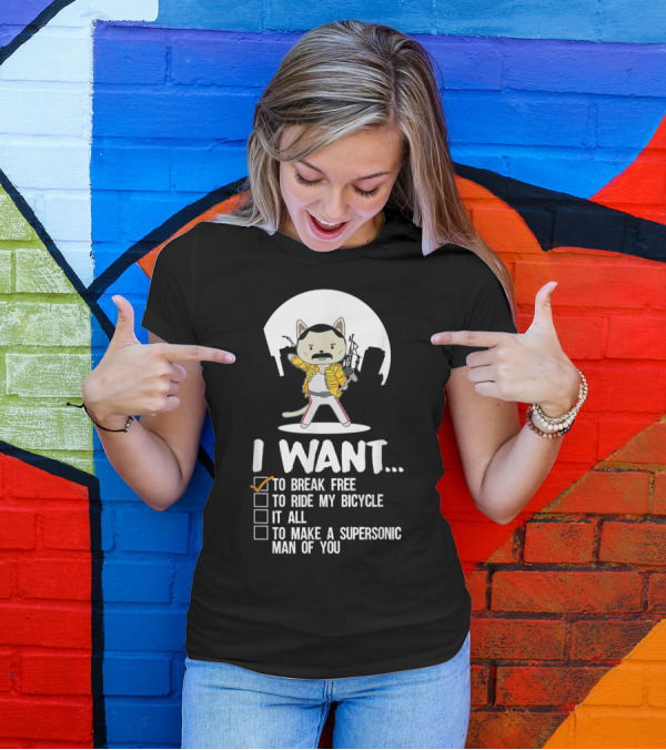 I Want To Break Free Funny Cat Costume Parody Iconic Rock Concept T-Shirt