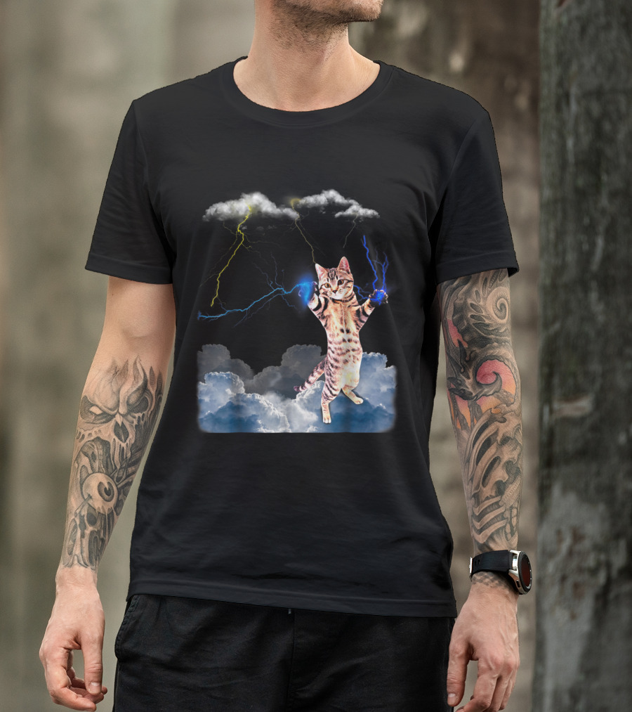 Lightning Cat With Stormy Clouds And Electric Bolts T-Shirt