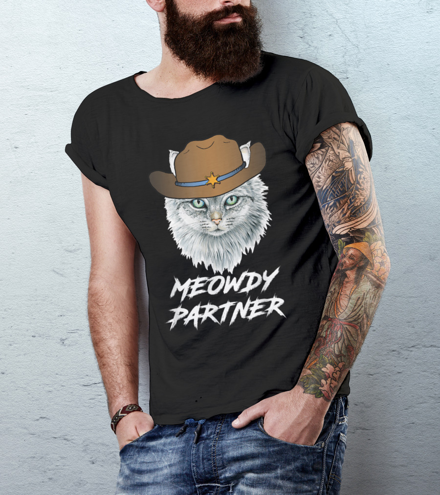 Meowdy Partner Cowboy Cat With Sheriff's Hat And Star Badge T-Shirt