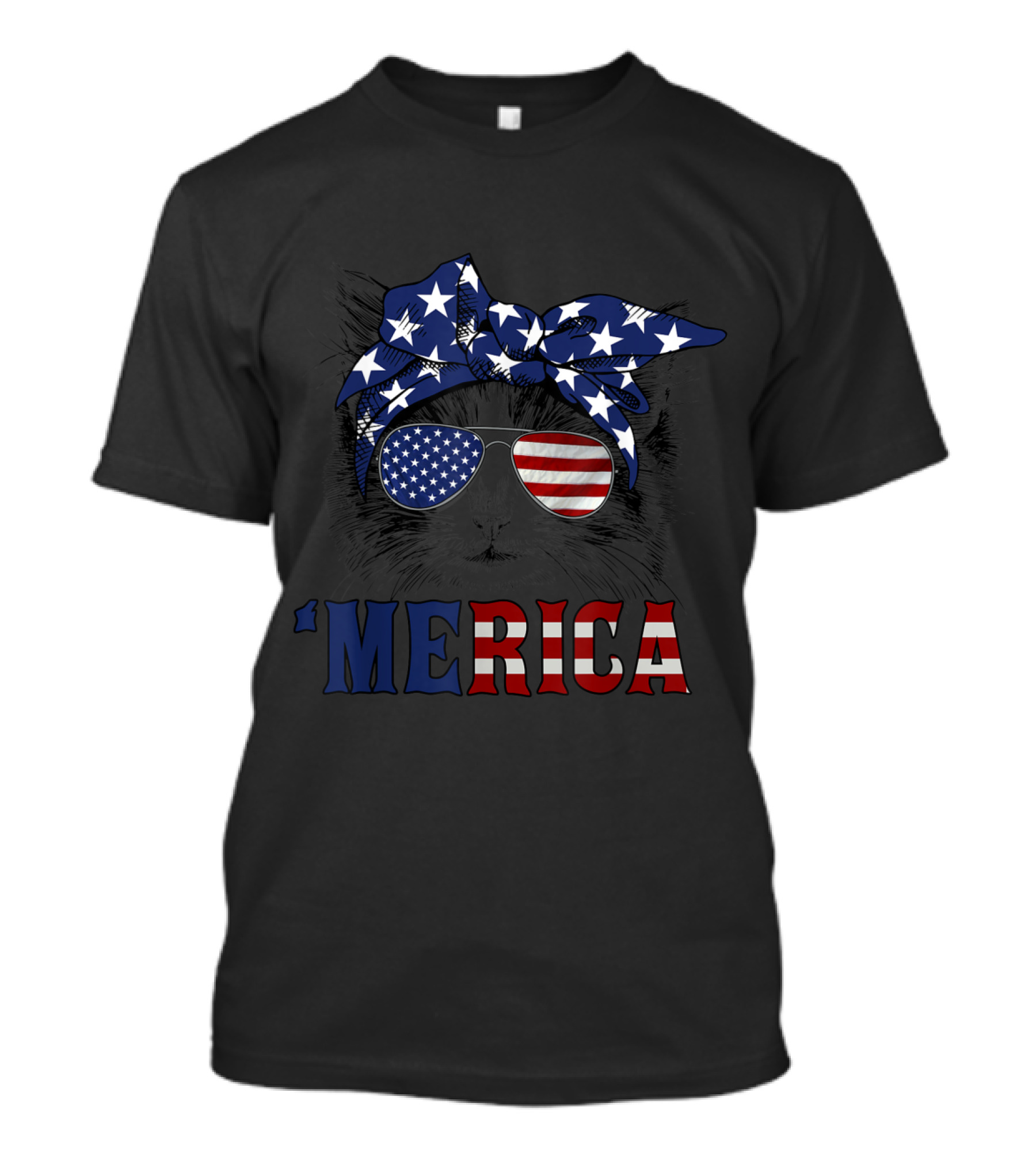 'Merica Patriotic Cat With American Flag Sunglasses And Bandana For 4th Of July T-Shirt