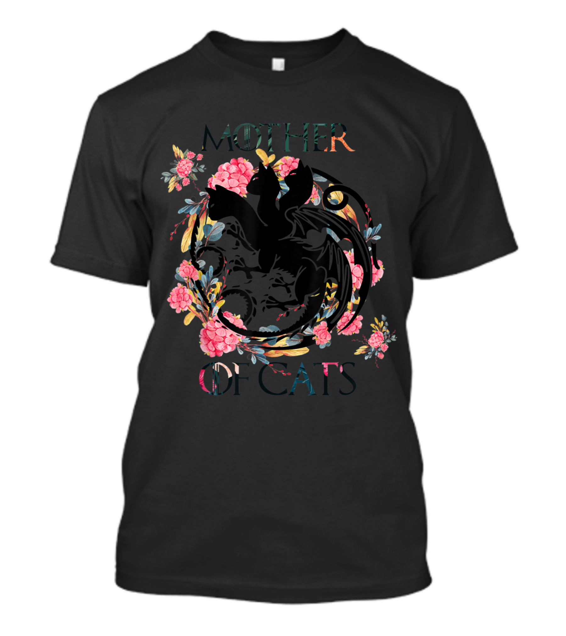 Mother Of Cats Floral Dragon Design For Cat Lovers T-Shirt