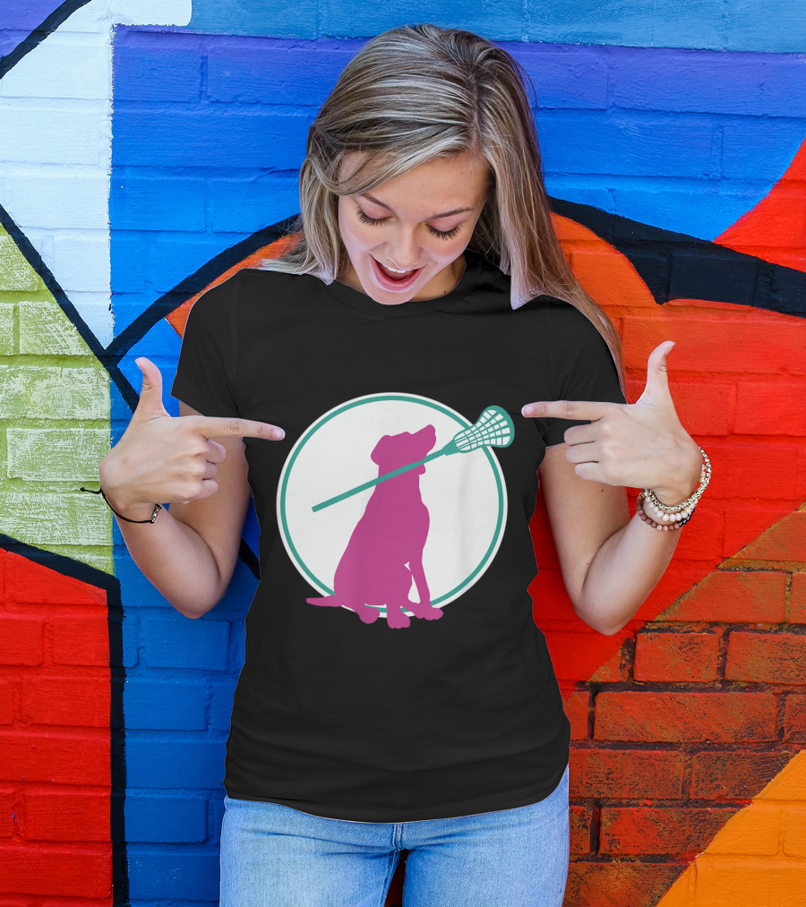 Lacrosse Dog With Girl Stick Girls Lacrosse Tees Circle T-Shirt
