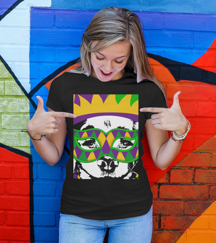 Mardi Gras Golden Retriever Dog Mask And Crown Colorful T-Shirt