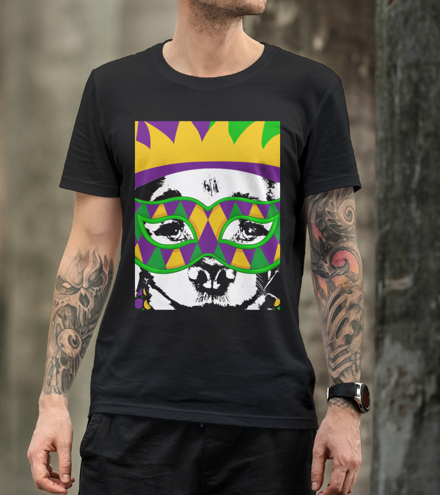 Mardi Gras Golden Retriever Dog Mask And Crown Colorful T-Shirt