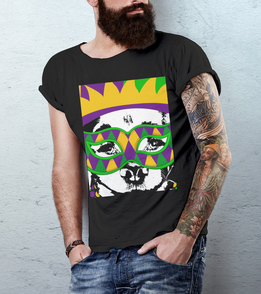 Mardi Gras Golden Retriever Dog Mask And Crown Colorful T-Shirt