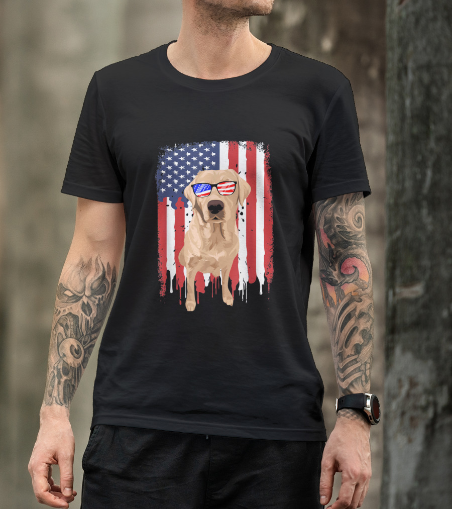 Labrador Retriever USA Flag Sunglasses 4th July Independence Day T-Shirt