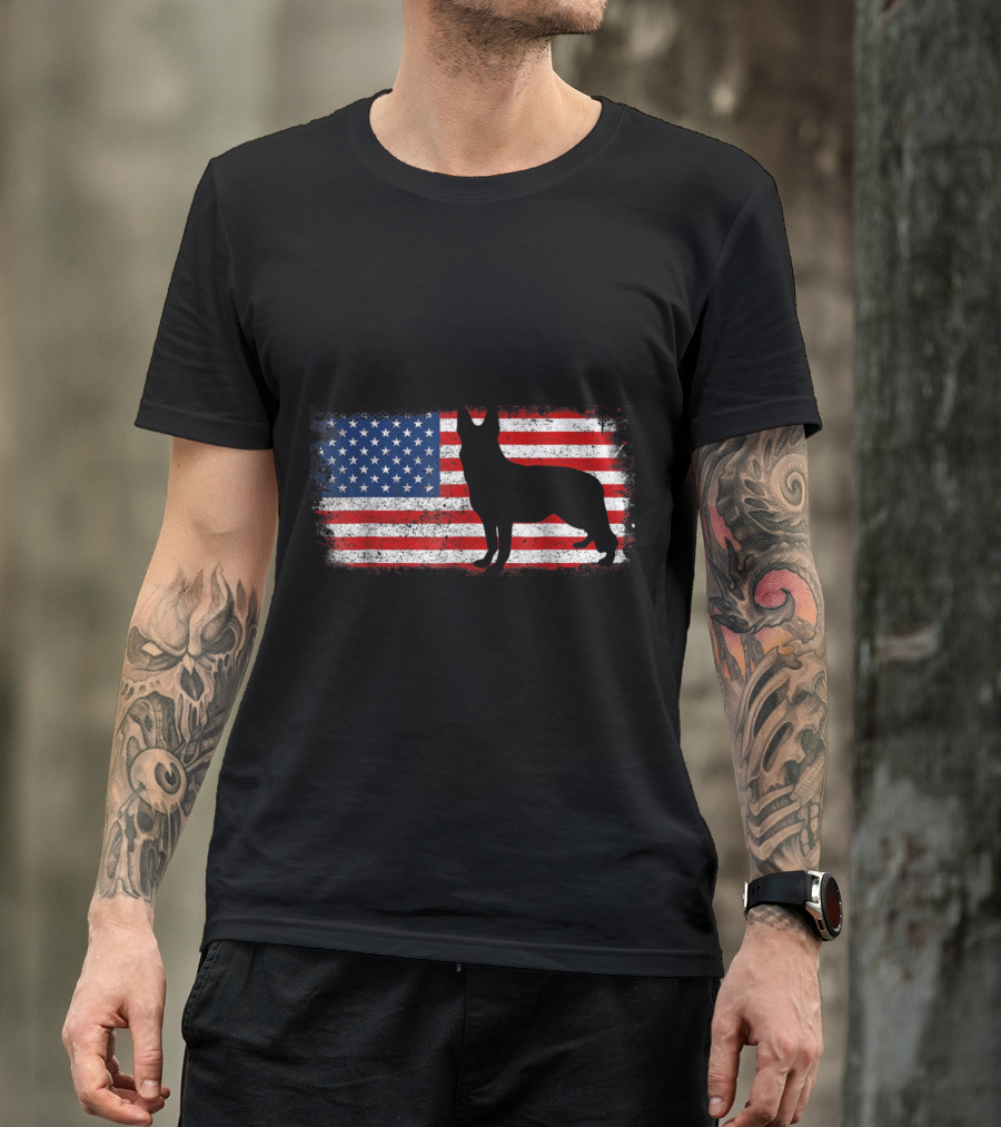 Patriotic German Shepherd American Flag Silhouette Vintage T-Shirt