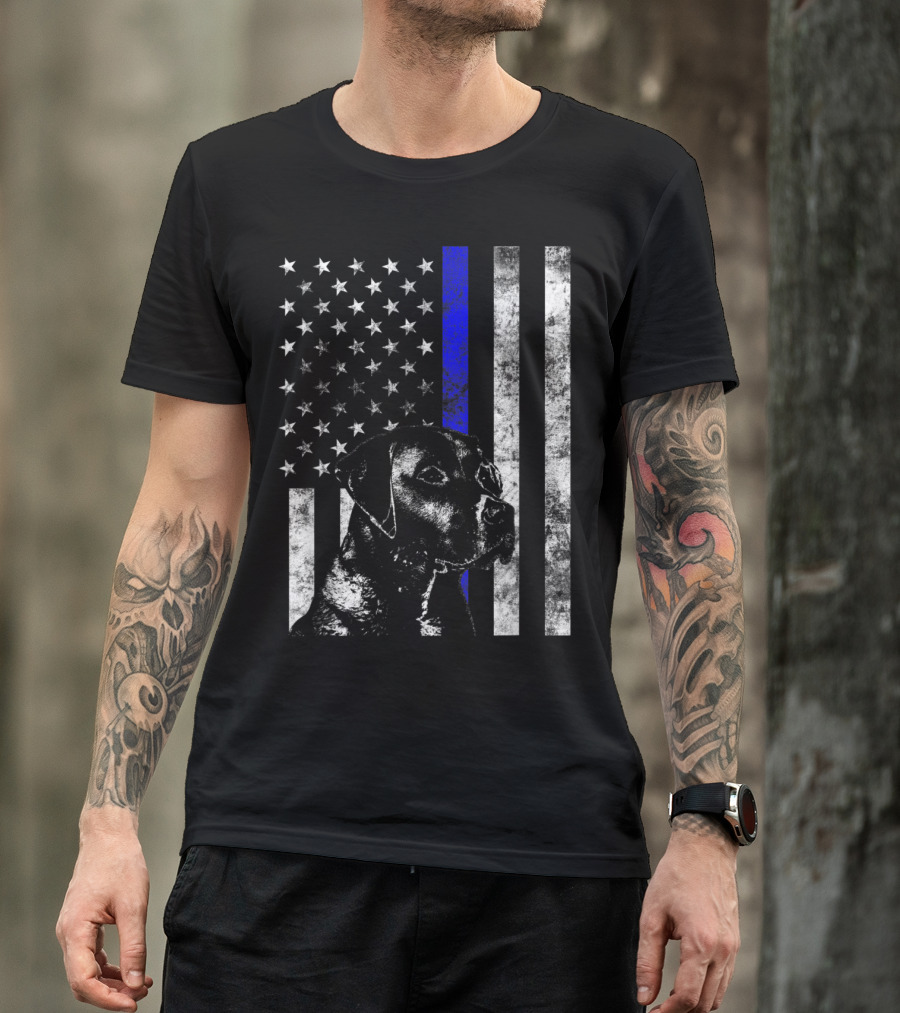 Thin Blue Line Flag K9 Labrador Retriever Police Dog American Flag T-Shirt
