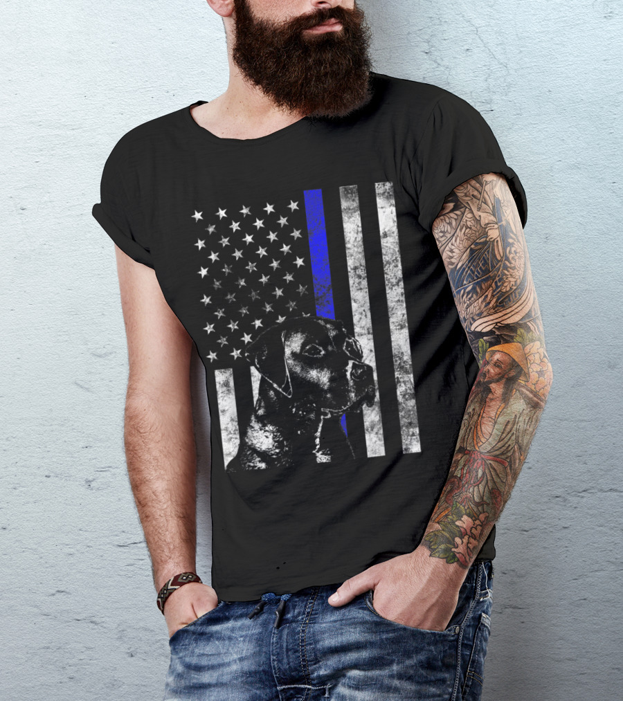 Thin Blue Line Flag K9 Labrador Retriever Police Dog American Flag T-Shirt