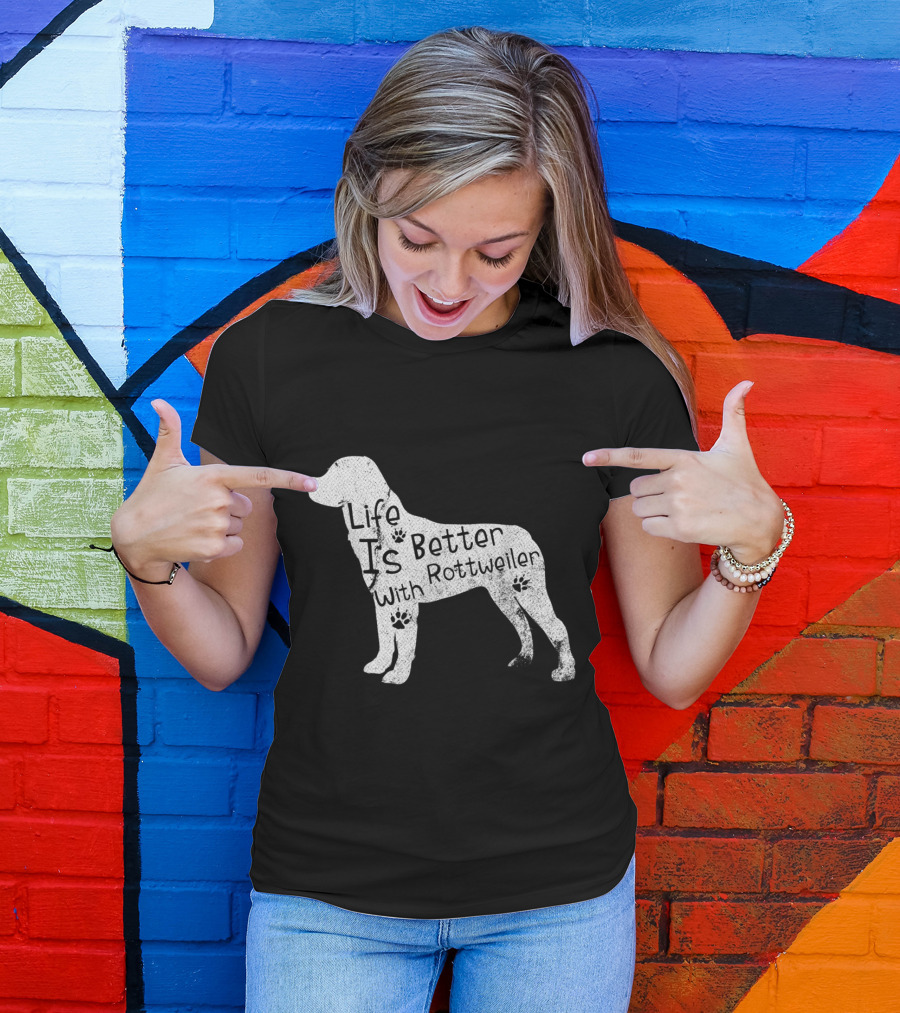 Vintage Life Is Better With Rottweiler Dog Funny Puppy Lover T-Shirt