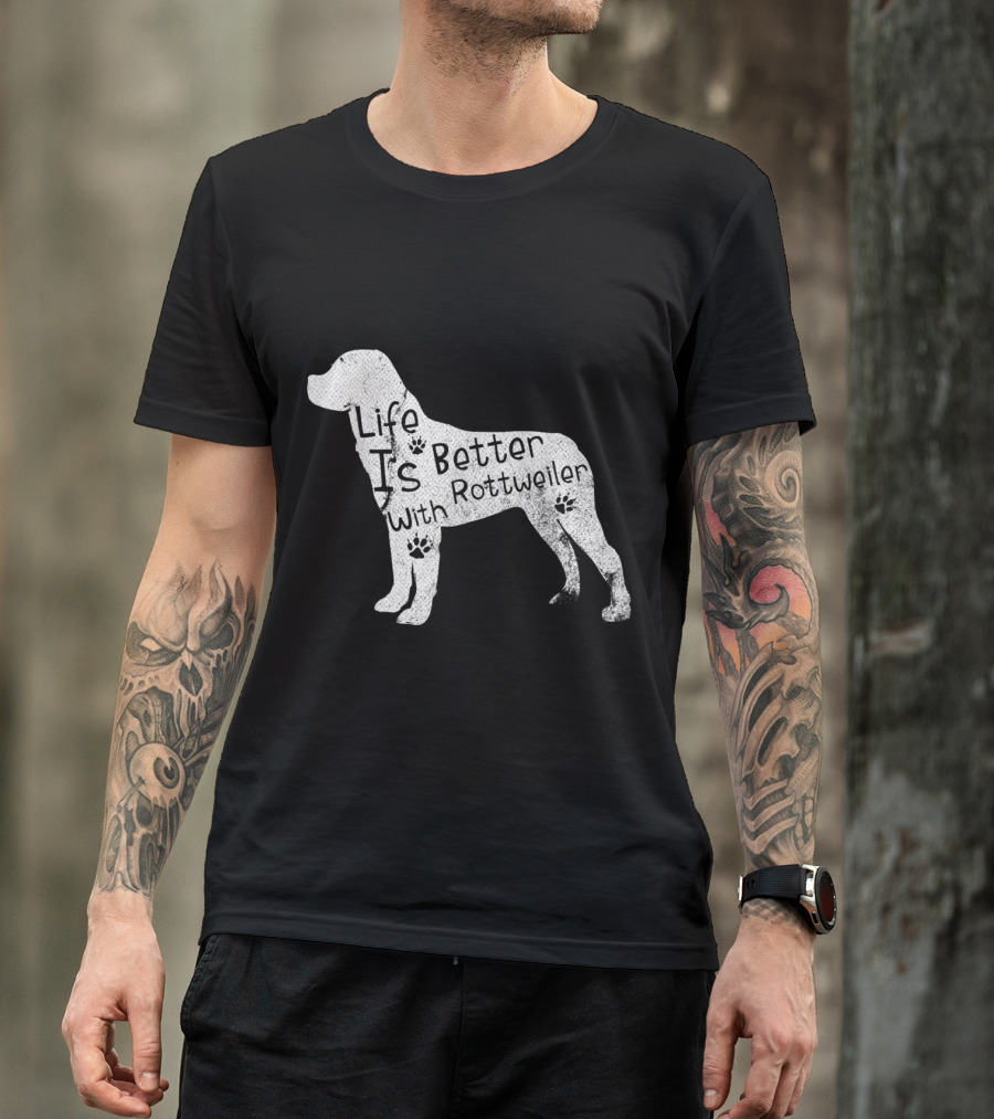 Vintage Life Is Better With Rottweiler Dog Funny Puppy Lover T-Shirt