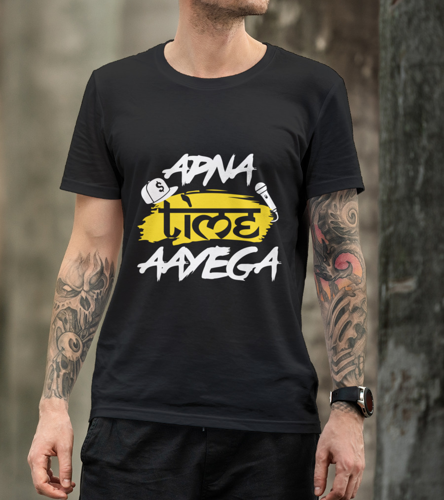 Apna Time Aayega Hip-Hop Cap And Microphone Desi T-Shirt