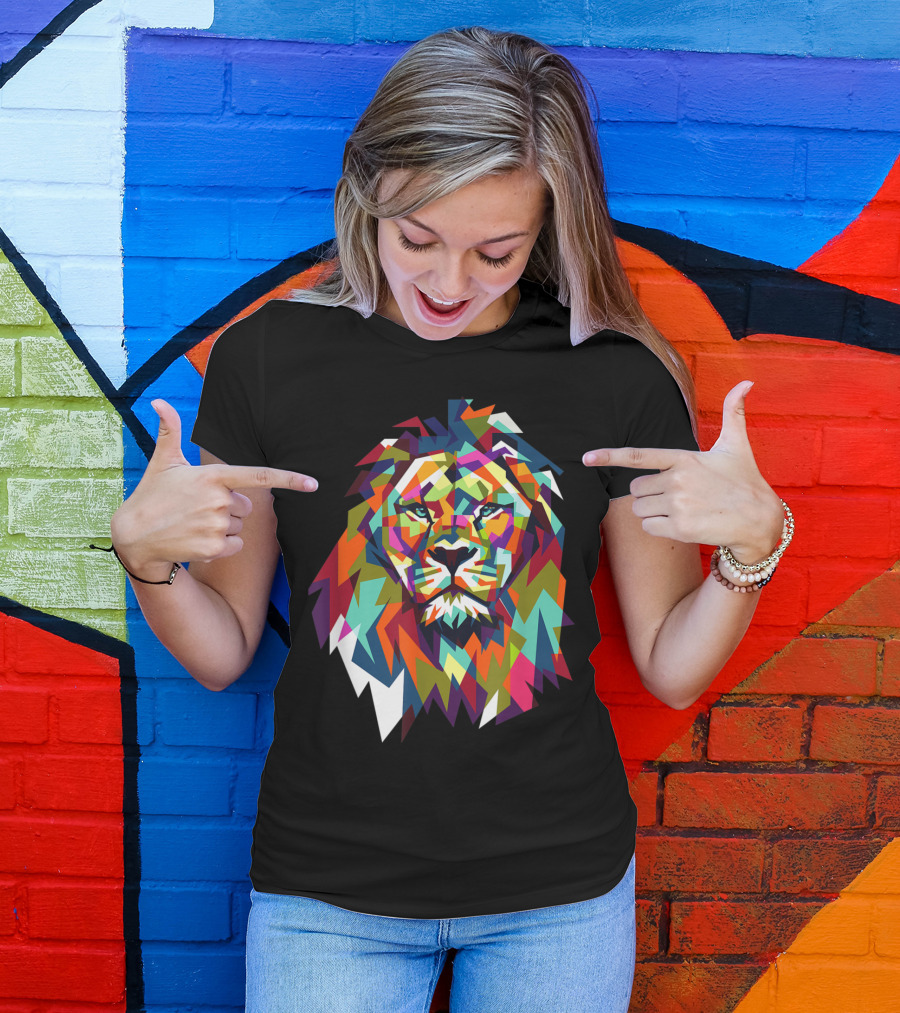 Cool Trendy Geometric Leo African Lion Cat T-Shirt