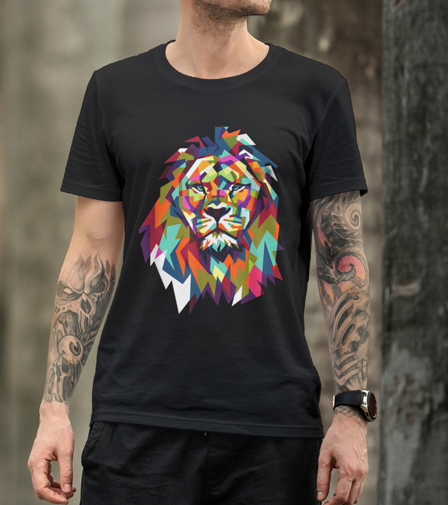 Cool Trendy Geometric Leo African Lion Cat T-Shirt