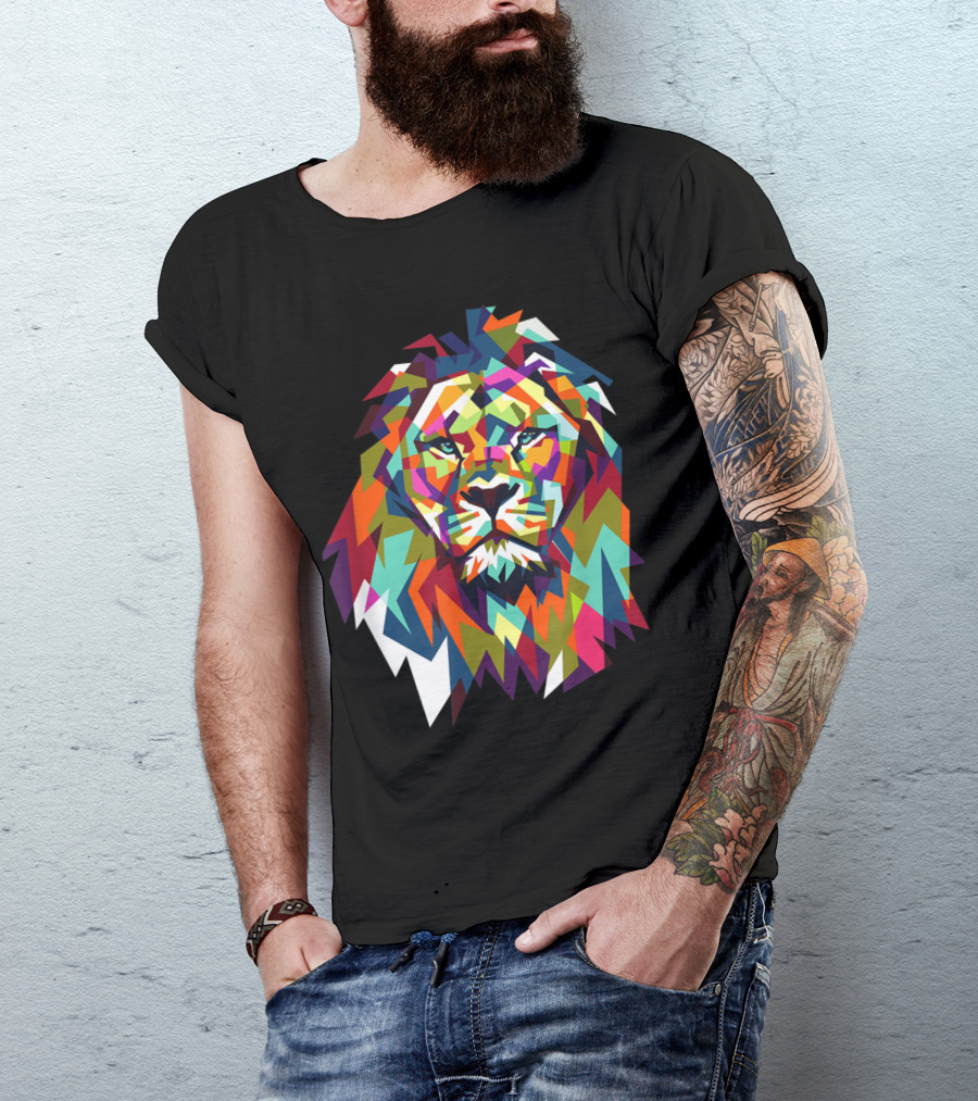 Cool Trendy Geometric Leo African Lion Cat T-Shirt