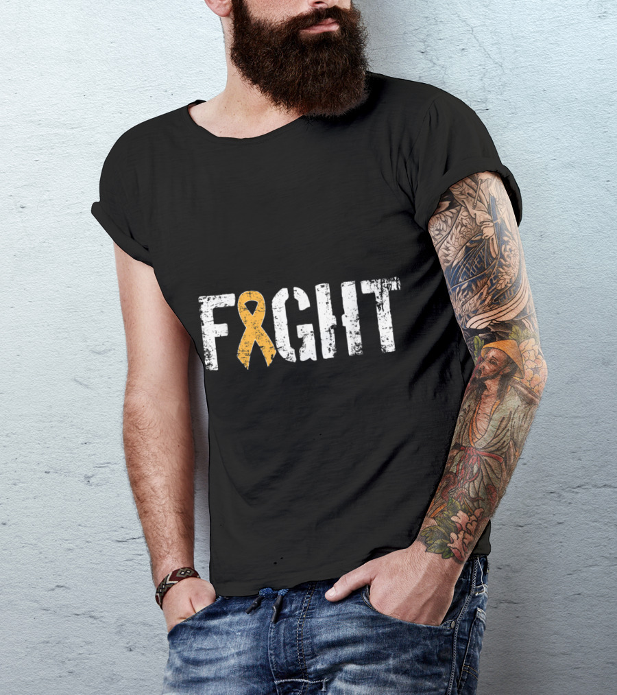 Fight Leukemia Cancer Awareness Ribbon In Military T-Shirt