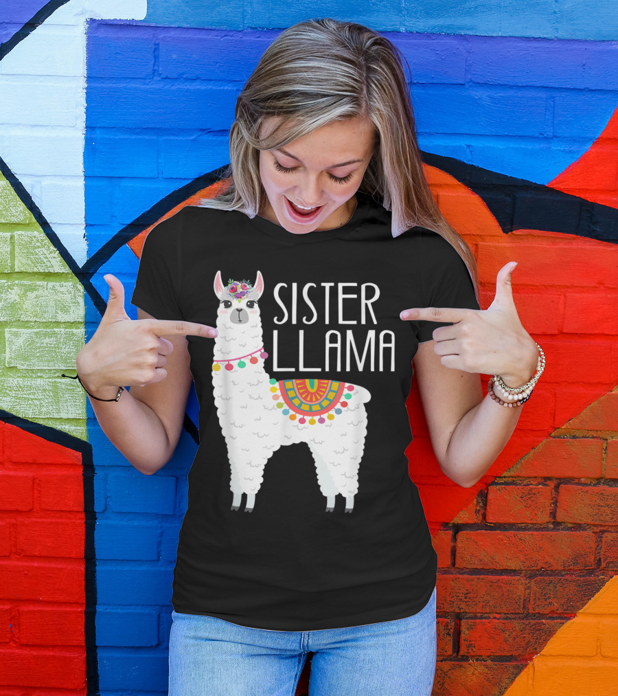 Sister Llama Funny Flower Crown Colorful Blanket T-Shirt