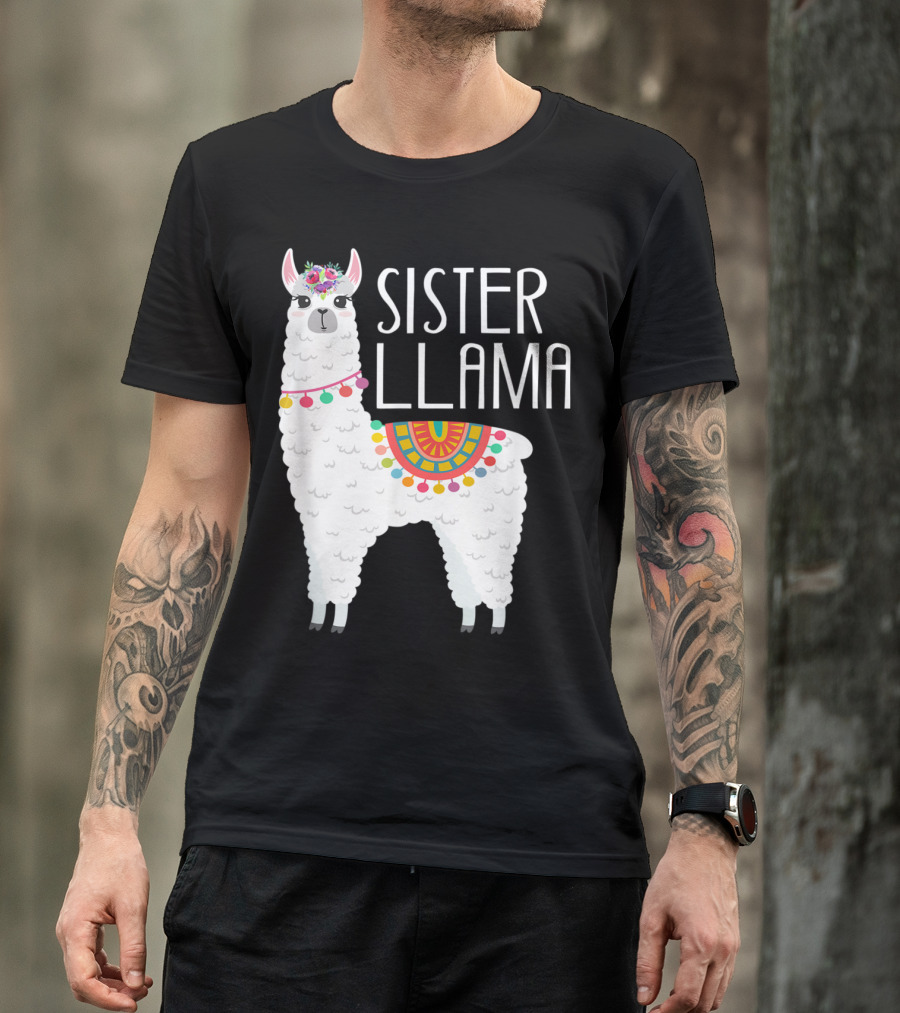 Sister Llama Funny Flower Crown Colorful Blanket T-Shirt