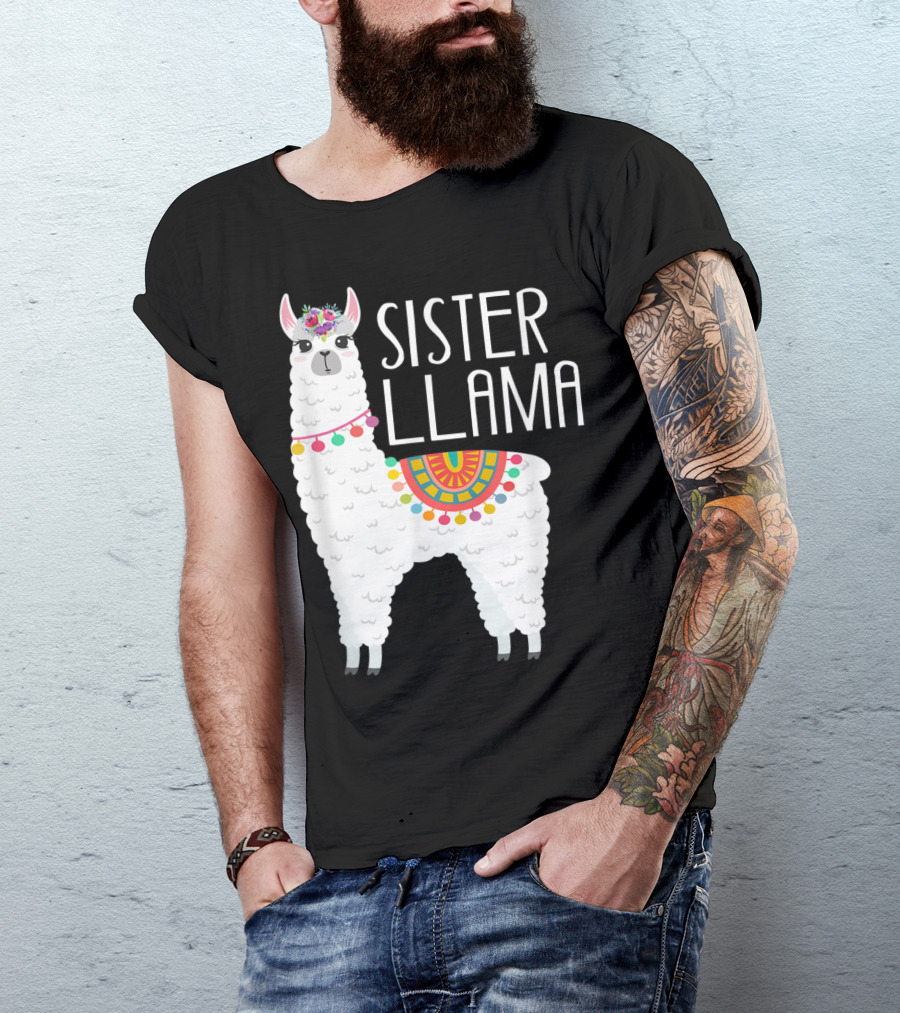 Sister Llama Funny Flower Crown Colorful Blanket T-Shirt